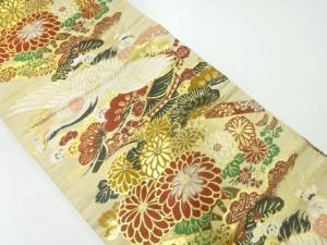 アンティーク　鶴に菊・松梅模様織出し丸帯（着用可）